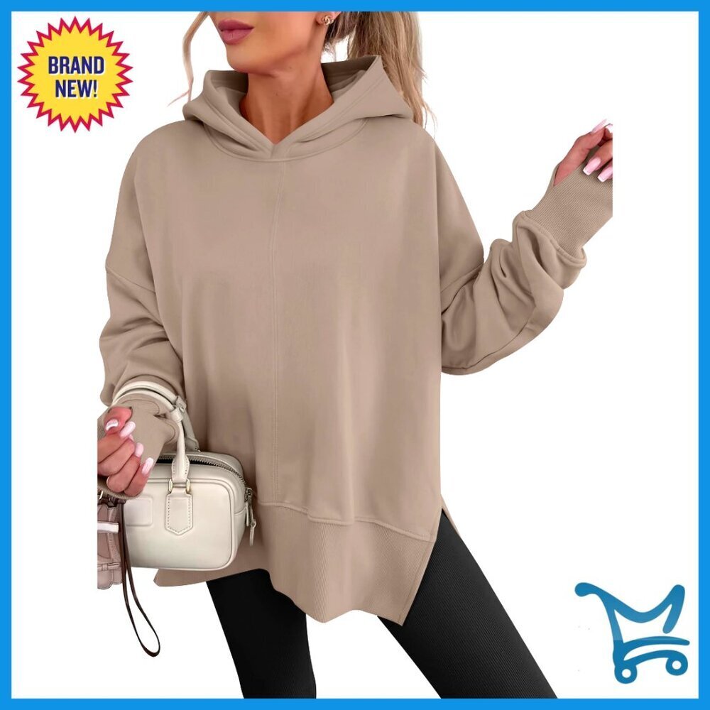 Oversized Fleece Hoodie Long Sleeve Side Slit Thumbhole Cuff Y2K Chic Pullover